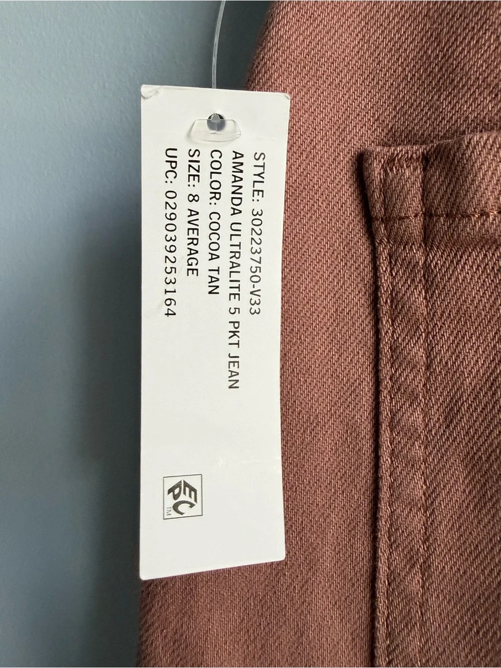 Gloria Vanderbilt Womens Cocoa Tan Amanda Classic Straight Slimming Jeans Size 8